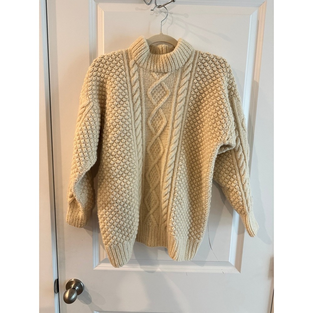 Vintage 1970's Aisling Aran Sweater Hand knitted Ireland Pure Wool Cable knit